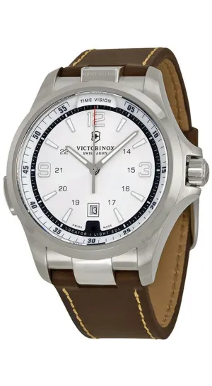 Victorinox Swiss Army Night Vision Steel Brown Leather 241570 Mens Watch Date LED Flashlight