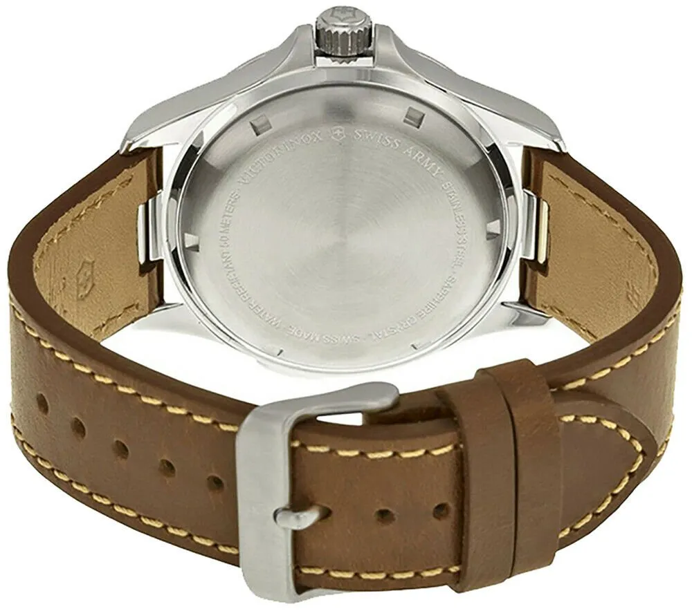 Victorinox Swiss Army Night Vision Steel Brown Leather 241570 Mens Watch Date LED Flashlight