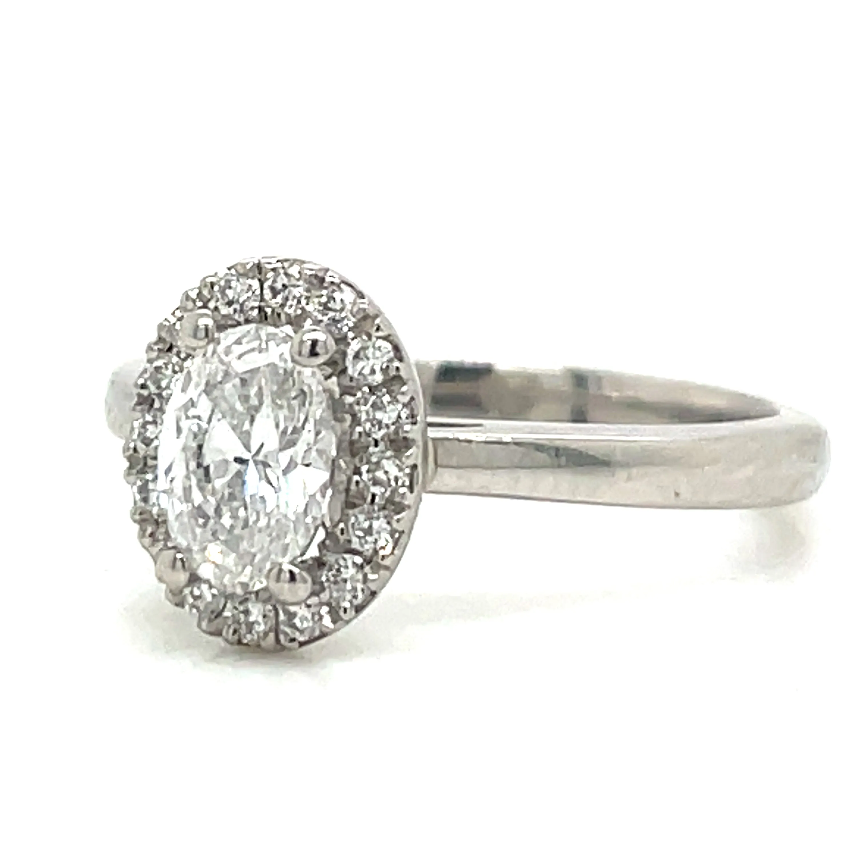Violet - Platinum .92ct Castle Set Oval Halo Earth Grown Diamond Engagement Ring