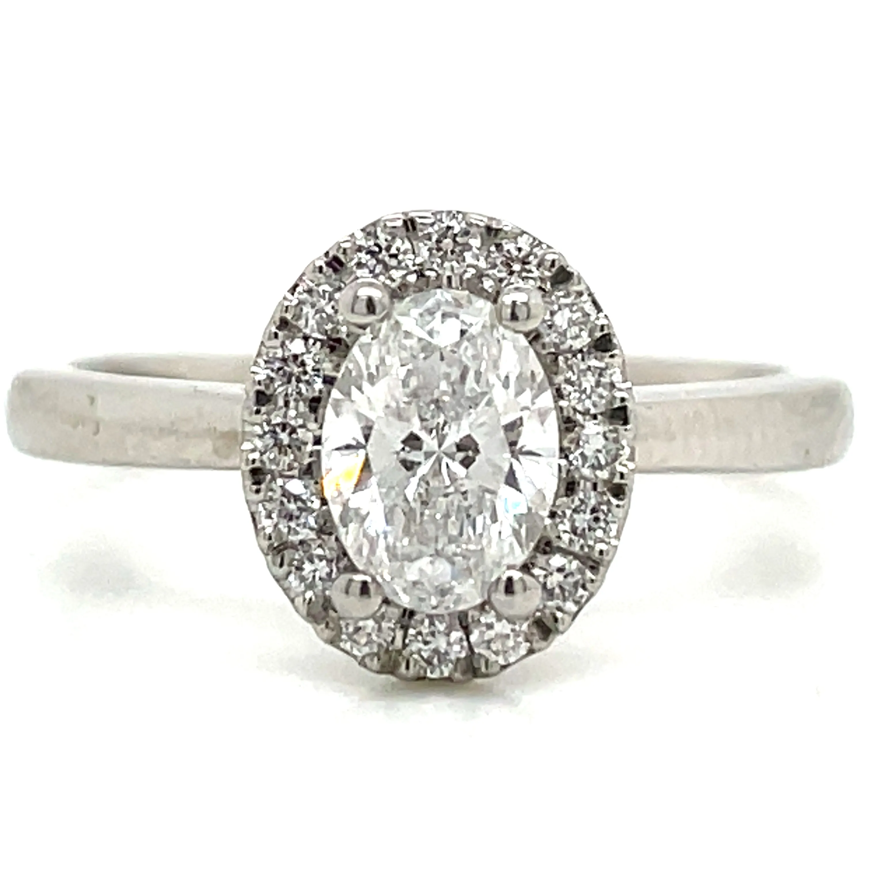 Violet - Platinum .92ct Castle Set Oval Halo Earth Grown Diamond Engagement Ring