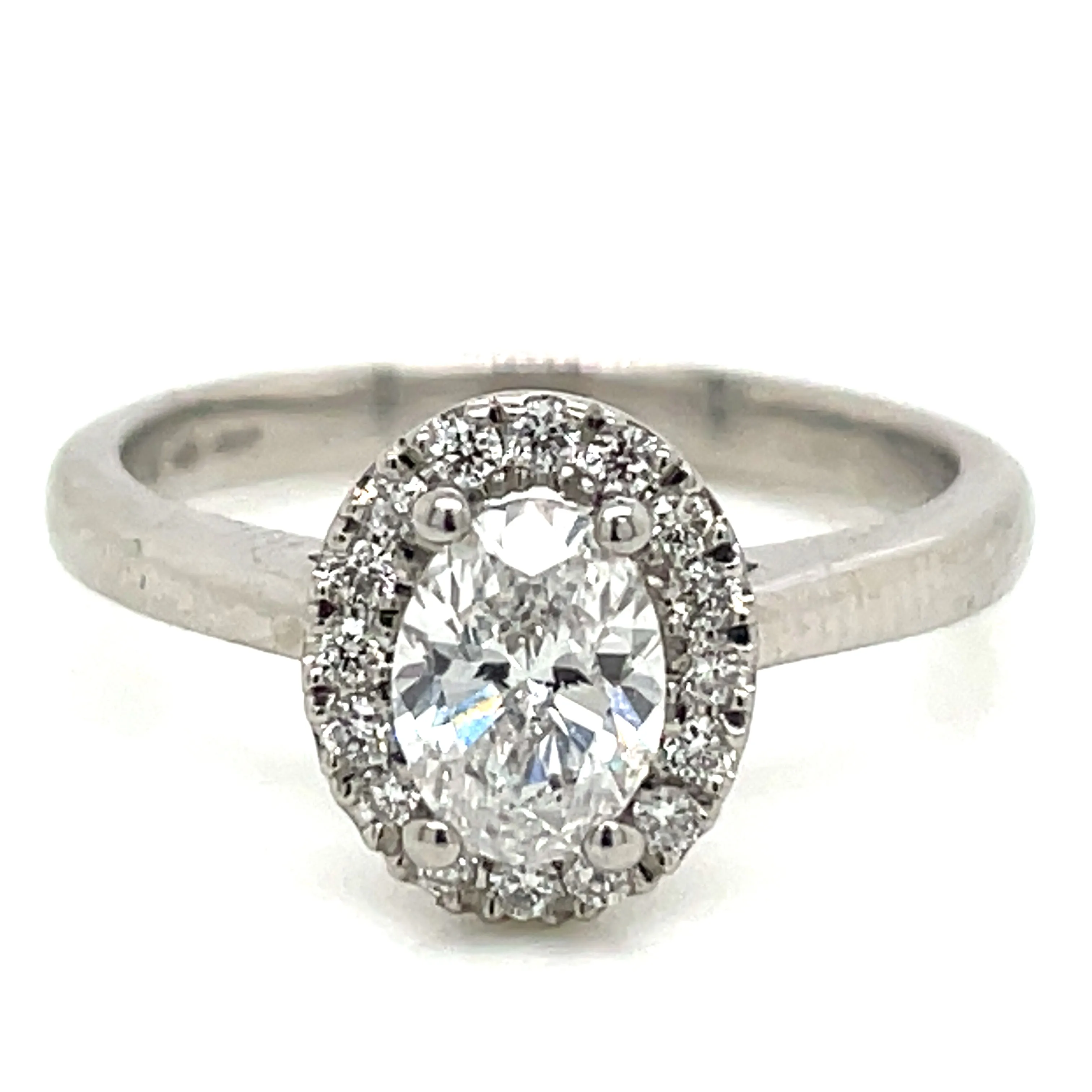 Violet - Platinum .92ct Castle Set Oval Halo Earth Grown Diamond Engagement Ring