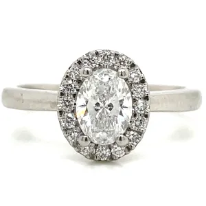 Violet - Platinum .92ct Castle Set Oval Halo Earth Grown Diamond Engagement Ring