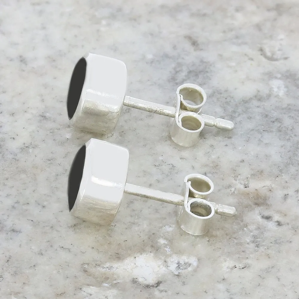 Whitby Jet Sterling Silver Small Round Stud Earrings