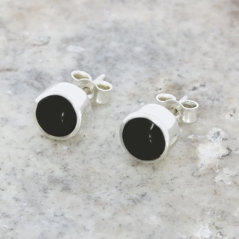 Whitby Jet Sterling Silver Small Round Stud Earrings
