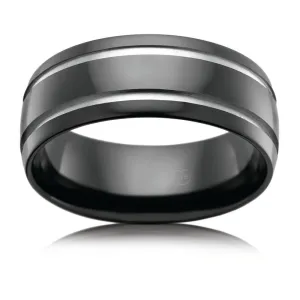 Zirconium 8mm Gents Ring 2 Grooves. Size U.